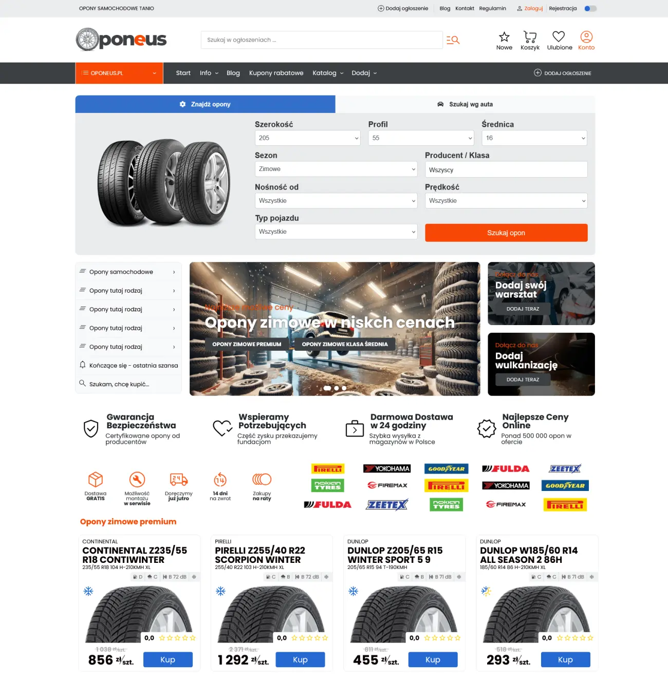 Oponeus.pl - Screenshot platformy sprzedaży opon online